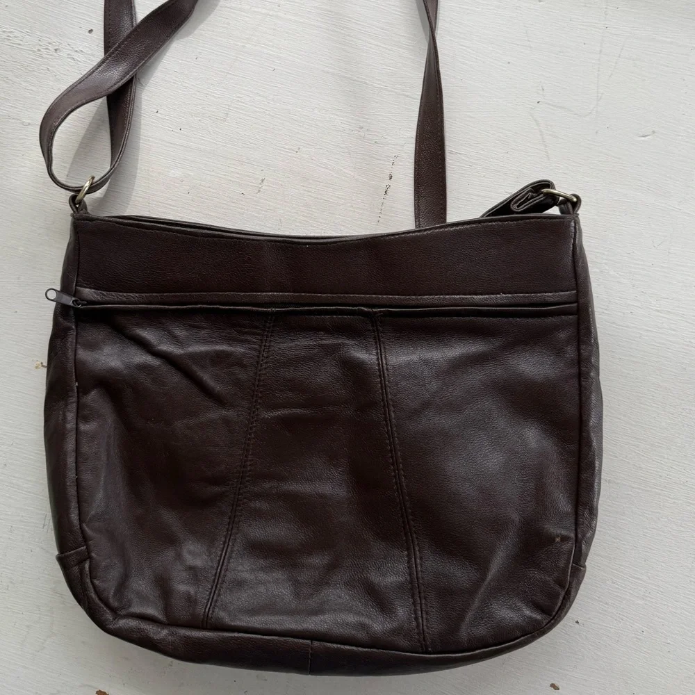 Etienne Aigner Genuine Leather Chocolate Brown Adjustable Strap Handbag Purse